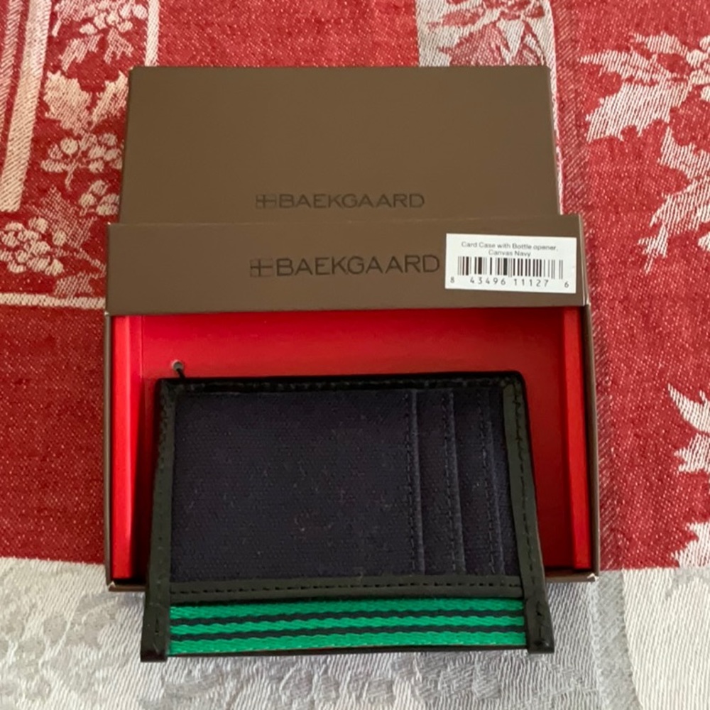 Leather and canvas card case with bottle opener. Great stocking stuffer! BNIB